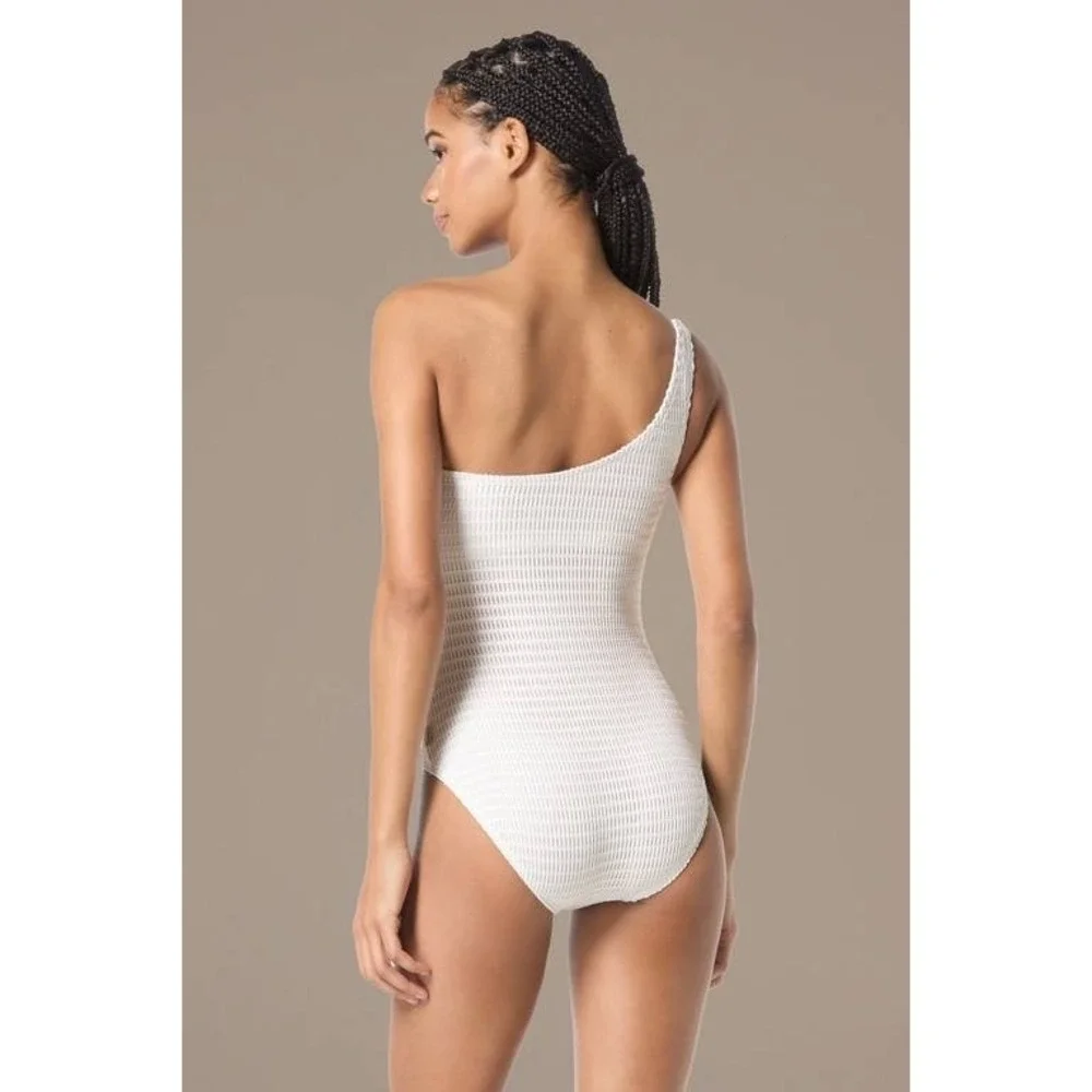 NWT Michael Kors One Piece Swimsuit Women Cream Gold Metallic Shoulder 6 $134